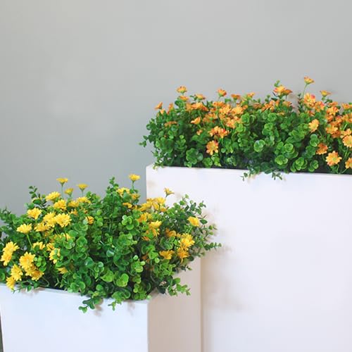 alyptus Artificial Boxwood Plants Outdoor 8 Bundles Faux Eucalyptus Flowers Green Bushes Plastic Greenery Stems for Home Garden Farmhouse Patio Front Porch Decor (Eucalyptus) - color: Eucalyptus