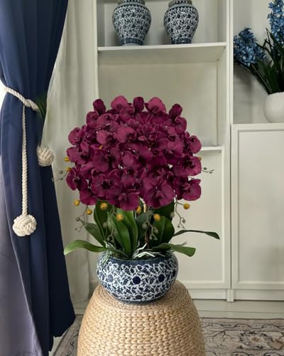 6PCS 32" Artificial Orchid Stems Purple Butterfly Orchid Faux Phalaenopsis Flowers for Home Wedding Centerpieces Office Table Decorations Real Touch Silk Orchids for DIY Floral Arrangements - color: Purple