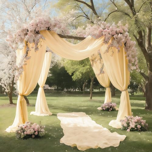 Champagne Wedding Arch Draping Fabric Shimmery Sheer Drapes 31" x 20 ft Extra Long Backdrop Curtains for Wedding Anniversary Party Summer Outdoor Events 4th July Drapery Backgrounds - color: Champagne, size: 240" L x 31" W (1 Panel)