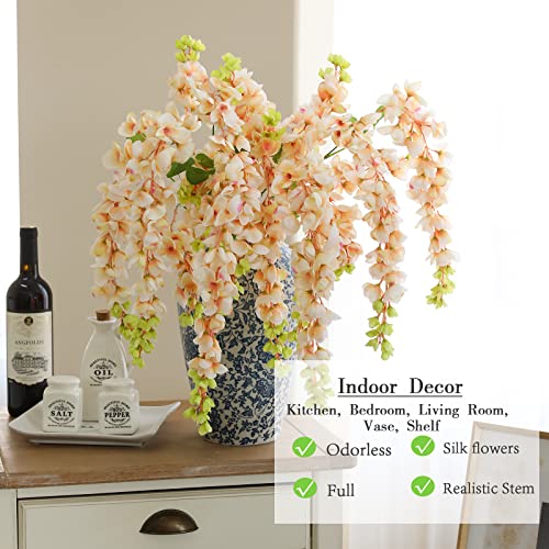 Dailisen 3 Strands 40'' Silk Amber Wisteria Artificial Flowers, Fake Wisteria Floral Hanging Plant Garland, for Home Decor, Party, Floor Vase, Balcony, Wedding Arrangement Decoration (Amber) - color: Amber
