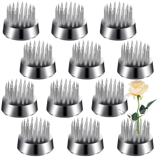 Geiserailie 12 Pcs 23mm/0. 92 Inch Stainless Flower Frog Mini Round Metal Floral Frog Japanese Ikebana Fixed Pin Holder Tool Arrangement Floral Fixation for DIY Flower Craft Arrangements(Silver) - color: Silver