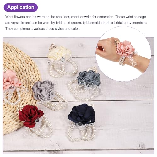MECCANIXITY Wrist Corsage Artificial Flower Bracelets Pack of 1 Rose Wrist Bride Groom Decorative for Wedding Ceremony Prom Party Anniversary, 9x7cm Light Grey - color: Light Grey