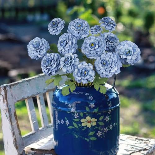 2 Pcs Artificial Flowers Spring Summer Blue Zinnia Silk Flowers with Long Stems Zinnia Elegans Artificial Flowers for Outdoors Floral Arrangements Table Centerpieces Wedding Party Home Decor - color: Dark Blue