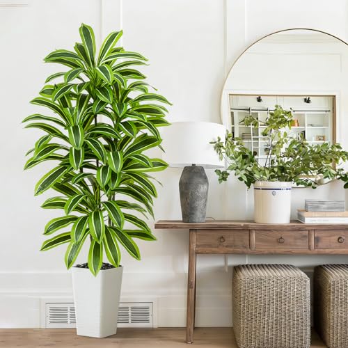 Artificial Yellow Dracaena Tree - 6FT Tall Fake Plants with White Tall Planter - Artificial Plants Indoor Floor Plant in Pot - Large Tropical Fake Yucca Potted Tree for Home Office Living Room Decor - color: White-yellow Leaf, size: 6 FT