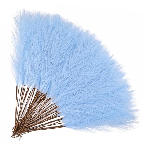 50pcs Sky Blue Pampas Grass 21.6 Inch Non-Shedding Faux Pampas Grass Decor, Fluffy Artificial Pampas for Boho Home, Wedding Centerpieces and Neutral Vase Arrangements - color: Sky Blue