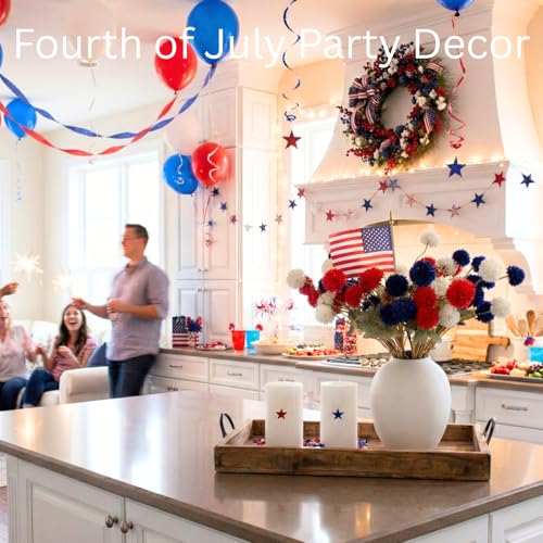 Red White and Blue Artificial Flower Arrangement 12 Stems with American Flag, 4th of July Table Decorations Centerpiece for Patriotic Home Decor, Independence Day Party, Memorial Day Decor - color: Red/White/Blue