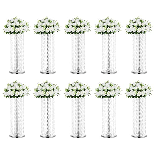 NUPTIO Metal Zinc Vase, 10 Pcs 23.6in Trumpet Shaped Silver Flower Vase, Elegant Centerpiece for Wedding Decorations - color: Silver, size: 10 Pcs 23.6 inch