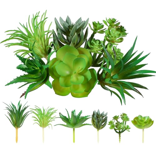 6Pcs Green Succulent Plants Mini Green Succulent Plants Faux Artificial Succulents Plant for DIY Crafting Home Floral Wall Office Decoration (excluding pots)