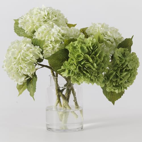 6 Pcs Green Hydrangea Flowers Bouquets Silk Hydrangea Flowers with Stems Faux Hydrangea Stems for Home Wedding Party Table Core Decoration (Green,6 Pcs) - color: Green