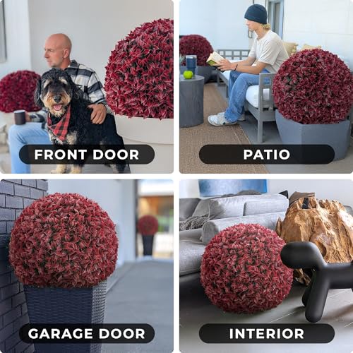 365 Curb Appeal 23" XL Topiary Balls (Better Than a Burgundy Boxwood, 1 Topiary Ball (2 Halves)) - color: Burgundy, size: 1 topiary ball (2 halves)
