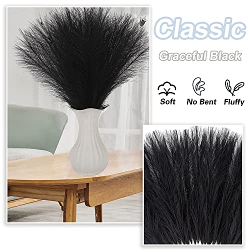 Black Pampas Grass Small, 30 Pcs 17" Faux Pampas Grass Short Decor, Pompas Grass Flower Arrangement and Vase Filler for Boho Home Wedding Decoration - color: Black, size: 17'' Tall