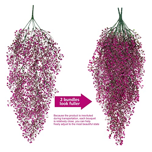 RECUTMS Hanging Fake Vines Artificial Hanging Plants Greenery 4Pcs Faux Wall Vines Ferns with Plastic Flowers for Summer Spring Wedding Graduation Bedroom Indoor Outdoor Home Office Decor(Fuchsia) - color: Fuchsia-hanging