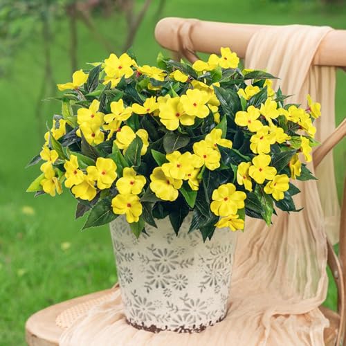 Fake Flowers Artificial Flowers for Outdoor，Artificial Impatiens Bouquet Flowers for Outdoors，Spring Flowers Artificial Impatiens Outdoor Silk Fake Flowers Indoor Decor 4PCS (Yellow) - color: Pink-4
