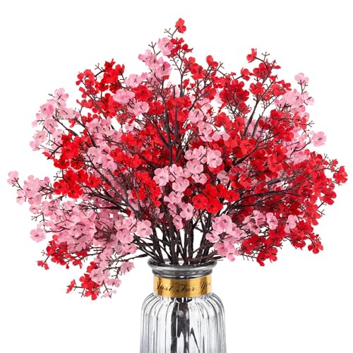 8Pcs Babys Breath Fake Artificial Flowers, Real Touch Red Pink Mix and Match Plants Silk Flowers for Vase Home Office Wedding Indoor Outdoor Centerpiece Table Mother's Day Decoration - color: Mixing, size: 8 Bundles