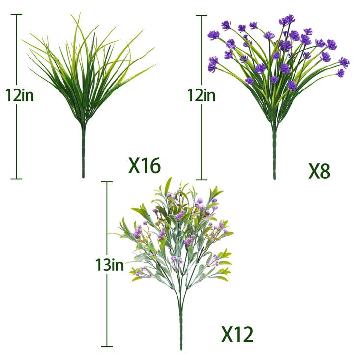 36 Pcs Artificial Flowers for Outdoor, UV Resistant Outdoor Fake Plants Faux Plastic Flowers Shrubs for Outside Garden Patio Porch Window Box Spring Summer Decor (Mixed Purple) - color: Purple
