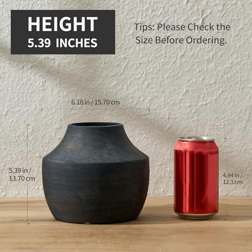 SIDUCAL Ceramic Decorative Flower Vase, 5.39 inch Pottery Farmhouse Rustic Vase, Small Terracotta Vases for Home Decor, Table, Living Room, Bathroom, Shelf, Mantel Decoration, Black Bronze - color: 106-black Bronze