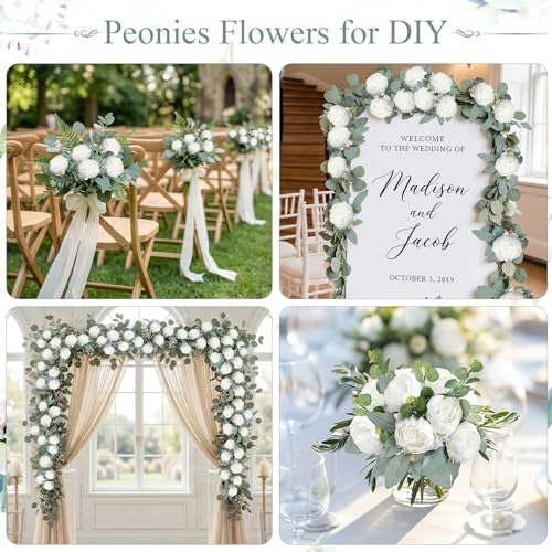 50Pcs Artificial Peonies Flowers Bulk, 4’’ White Peonies Fake Flowers Heads for Table, Faux Silk Peony Arrangements for Wedding, Valentine, Engagement, Party, Coffee, Dining Decorations - color: White