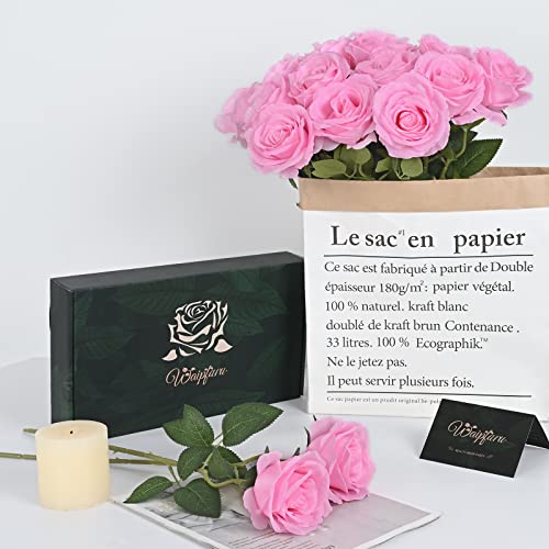 Waipfaru 12 Pcs Artificial Flowers Fake Silk Pink Roses Bulk, Faux Real Touch Roses Bouquet with Long Stem for Wedding Party Home Decor (Pink) - color: B-pink, size: 12 Pcs