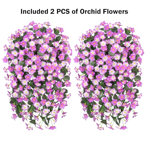 Artificial Flowers for Outdoor Decoration, 2 PCS Faux Silk Orchid Vines UV Resistant Realistic for Home Porch Balcony Planter Decor (Light Fuchsia and Fuchsia) - color: Light Fuchsia and Fuchsia 2