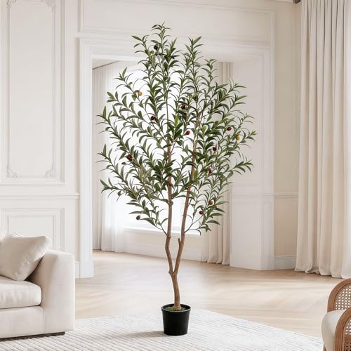 Artificial Olive Tree 6FT Tall Faux Olive Tree Artificial Indoor with Natural Wood Trunk and Lifelike Fruits Realistic Black Potted Interior for Home Office Living Room Decor