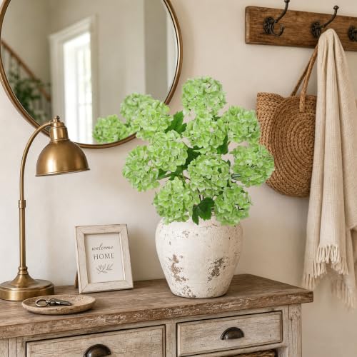 DILATATA Real Touch Hydrangea Artificial Flowers 19” Tall Artificial Hydrangea Flowers Double-Headed Faux Hydrangeas, Green Hydrangeas, Realistic Silk Hydrangea for Home Decor Weddings Arrangements - color: Green#02