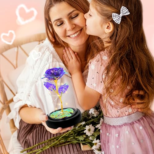 Childom Mothers Day Flowers Gifts for Mom Grandma,Birthday Gifts for Women,Valentines Gifts for Her,Mom,Women,Wife,Grandma,Light Up Rose in Glass Dome,Colorful Purple Mothers Day Flowers for Delivery - color: Purple Medium
