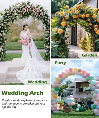 Queension Metal Wedding Arch for Ceremony Party Decoration 7Ft Wide 7.7Ft High,Garden Arch Trellis with Ground Bases for Climbing Plants,Outdoor Garden Arbor for Roses Vines, Round Frame, Gold - color: Gold, size: 7FT