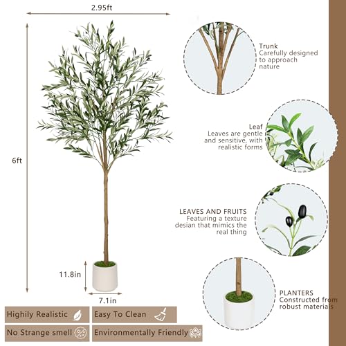 Artificial Olive Tree - Tall Indoor Faux Olive Tree with Planter & Basket, Realistc Fake Olive Tree with Fruits for Home Office Decor Living Roomi (6ft) - size: 6ft 1in