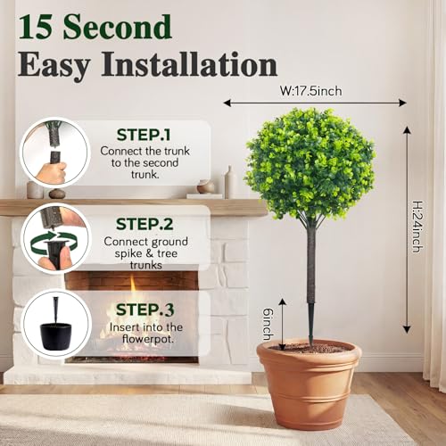 PATIO CHOICE Artificial Topiary Boxwood Ball Trees Set of 2 30" Fake Outdoor Plants Realistic Olive Tree Fake Bushes Lifelike Shrubs Decorations for Outdoor Indoor Front Porch Garden - color: Green, size: 30in