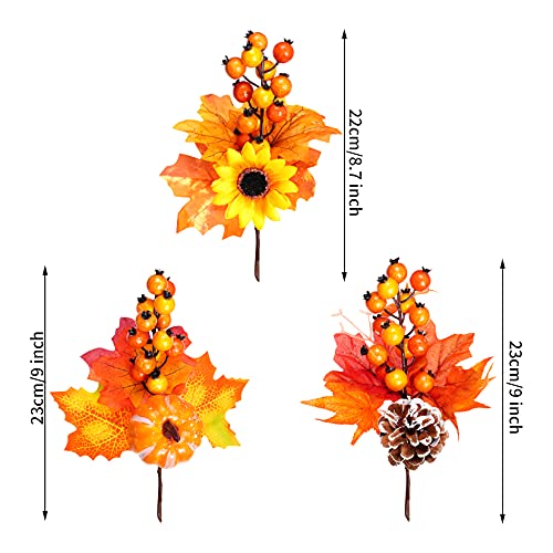 6 Pack Artificial Maple Leaves Branches Autumn Pumpkin Berry Twig Stem Orange Fall Stems Fake Artificial Flower Picks for Thanksgiving Christmas Harvest Festival Decoration DIY Floral Arrangements - color: Style 1