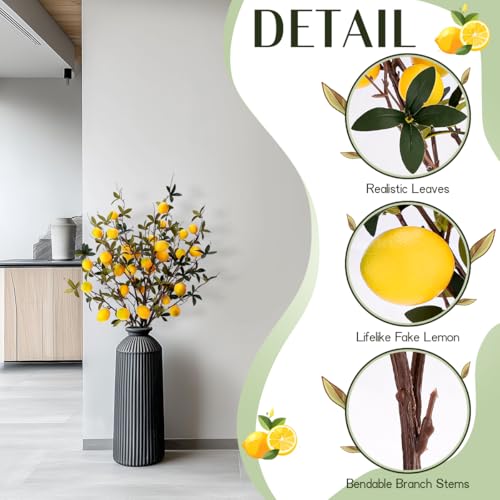 Gresorth 3 Pcs 37.4 Inch Yellow Lemon Lifelike Decoration Artificial Fake Plastic Branch Realistic Fruit Bouquet Display House Cabinet Table Model - color: Yellow Lemon