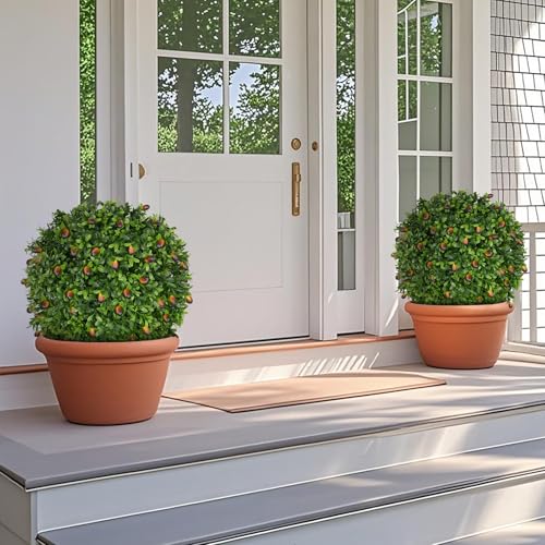 Grooy 2 Pack Artificial Olive Topiary Tree, Artificial Shrub Bushes with Ground Spike, Fake Evergreen Tree for Porch, Artificial Plants for Outdoor Planters Indoor UV Resistant - color: Olive