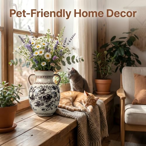 EFISPSS Ceramic Vintage Vase,Chinoiserie Rustic Farmhouse Floral Spring Decor for Home Decor Living Room Fireplace Office, Grey - color: Gray