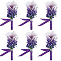Calla Lily Boutonniere Men Wedding with Pins Set of 6, Handmade Picasso Calla Lily Groom Groomsman Boutonniere for Wedding Ceremony Anniversary (Purple) - color: Calla Lily- Purple, size: 6 Packs