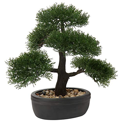 Artificial Bonsai Tree Juniper Faux Plants Indoor Small Fake Plants Decor with Black Plastic Pots for Home Table Office Desk Bathroom Shelf Bedroom Living Room Farmhouse Decorations - style: Large-Ficus