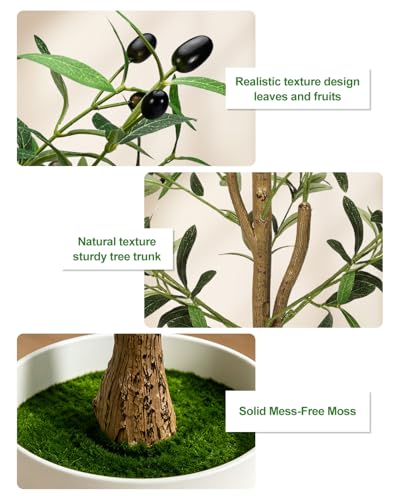 TNELTUEB Faux Olive Tree 6FT- Indoor Tall Artificial Olive Trees with Lights & Basket and Planter, Fakeplants Artificial Plants with Natural Wood Trunk and Realistic Fruits for Home Living Room Decor - size: 6ft Green