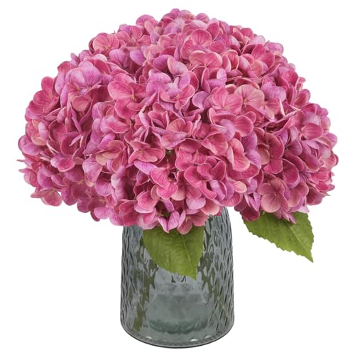 IPOPU 6PCS Real Touch Hydrangea Artificial Flowers Fuchsia Faux Hydrangeas with Short Stems Latex Realistic Fake Flowers for Home Decor Party Floral Arrangements Wedding Bouquet Centerpiece（Fuchsia - color: Rose Red