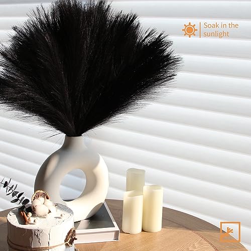 ZIFTY 6-Pcs 17" Black Pampas Grass Faux Pompas Fluffy Artificial Fake Flower Gothic Decorations for Black Bathroom Decor Vase Filler Ins Style Modern Home Decor Halloween (Black) - color: Black, size: 17in 6pcs