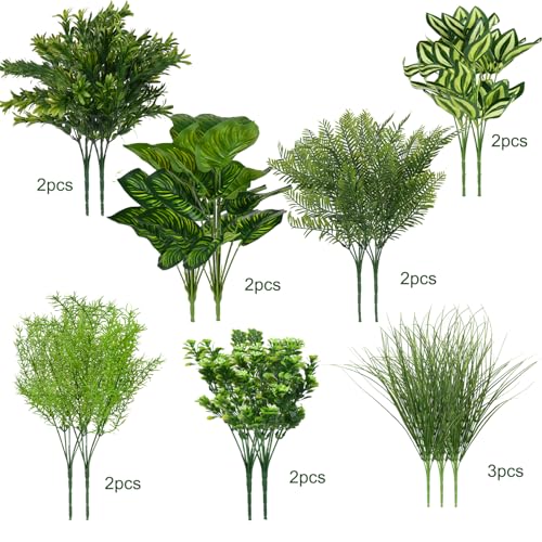 15Pcs Outdoor Artificial Plants UV Resistant Fake Plastic Greenery Spring Grass for Outside Yard Front Porch Patio Window Box Planter Basket Decor (Yellow Green) - color: Yellow Green