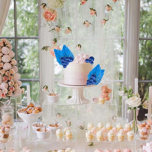 28 Pack Balls Cake Toppers, DIY Palm Leaves Cake Decorations, Foam Balls Paper Palm Leaf Cake Insert Toppers Decorations for Birthday Wedding Baby Shower Party Decorations Blue - color: Blue
