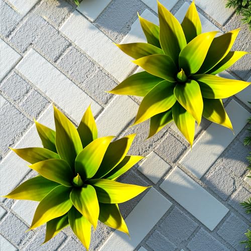 Ttranewsoo Fake Plants Artificial Agave Plants 13.8" Large UV Resistant Fake Agave Planters for Indoor and Outdoor Decorating Tropical Plant Succulents Greenery Indoor Decor (Yellow) 2Pack - color: Agave15-ye2