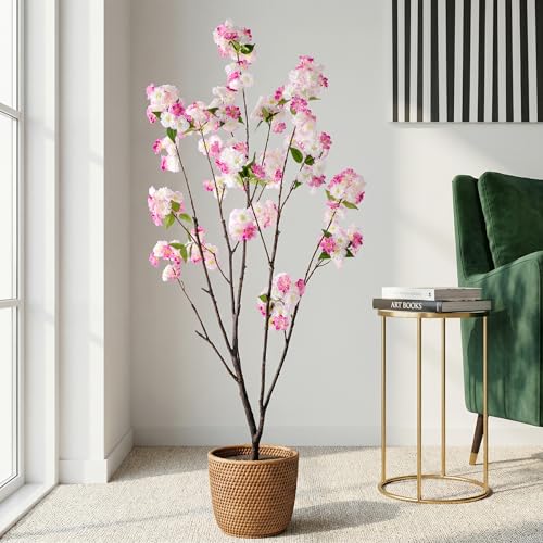 Ttranewsoo Fake Tree Cherry Blossom Tree 59In Artificial Cherry Blossom Tree Tall Fake Plant Faux Trees Indoor Artificial Trees for Home Decor Indoor Applies to Living Room Bedroom Balcony (Pink Rose) - color: 1.5m Pink Rose