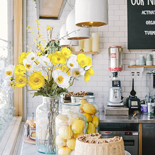 Artificial Flowers 5Pcs Poppies Flowers Artificial Silk Flowers for Home Office Wedding Outdoor Decor (Yellow) - color: Yellow
