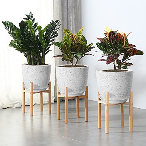 WOUSIWER Plant Pots 10/9/8 inch, Set of 3 Modern Decorative Plastic Planters with Drainage Holes and Saucers for House Plants Indoor Flowers Plants, White Speckles - color: White Speckles