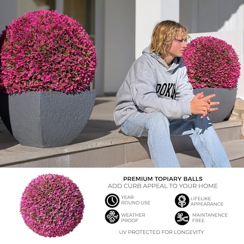 365 Curb Appeal 23" XL Topiary Balls (Hot Pink, 2 Faux Topiary Balls (4 Halves)) - color: Hot Pink, size: 2 topiary balls (4 halves)