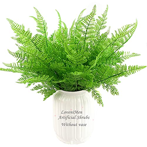Artificial Shrubs, Plastic Plants Fern Leaves Persian Grass Simulation Fake Bushes Outdoor Indoor Home Garden Verandah Kitchen Parterre Table Centerpieces Arrangements Decoration Green 2pcs - color: Fern Grass / 2pcs