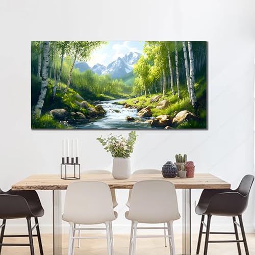 SSNEEKNDG Green Forest Large Wall Art for Living Room Tree Pictures Landscape Mountain Artwork for Bedroom Office Kitchen Canvas Prints 20"x40" - size: 20"L x 40"W