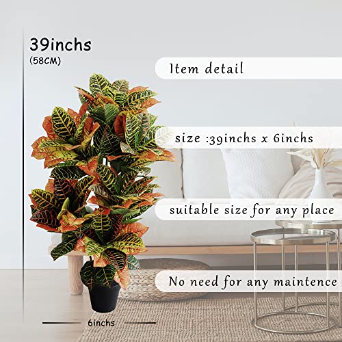 momoplant Artificial Croton Plant, 39inch Faux Fiddle Leaf fig Tree, Artificial Trees for Home Decor, Ficus Lyrata Tree with Plastic Pot, Silk Plants for Home Decor Indoor - size: 3ft 6in