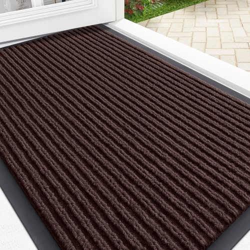 OLANLY Front Door Mat Indoor Outdoor Entrance, Waterproof Heavy Duty Doormat, Fade Resistant, Low Profile, Easy Clean Patio Porch Welcome Floor Mats for Entry, 29.5x17, Brown - color: Brown, size: 29.5" X 17"