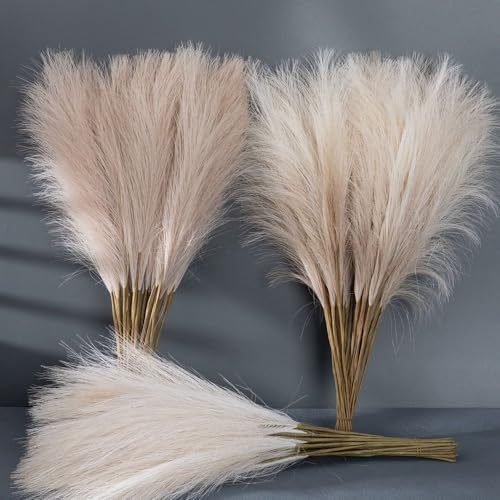 5Pcs Pampas Grass, Faux Pampas Grass Decor Tall 18"/45CM Artificial Pompous Grass Small Fake Pompas Vase Filler, Artificial Pampas Grass